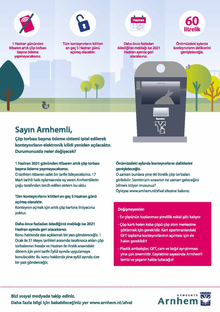 Afvalflyer in de Arabische en Turkse taal